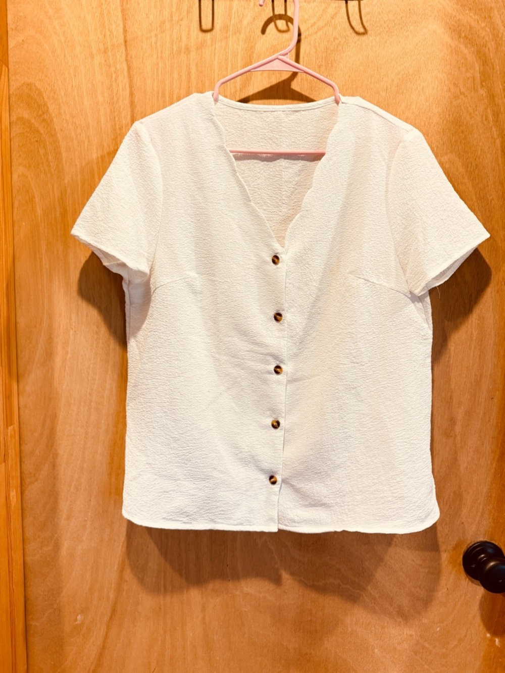 Women’s White Button-Front V-Neck Top